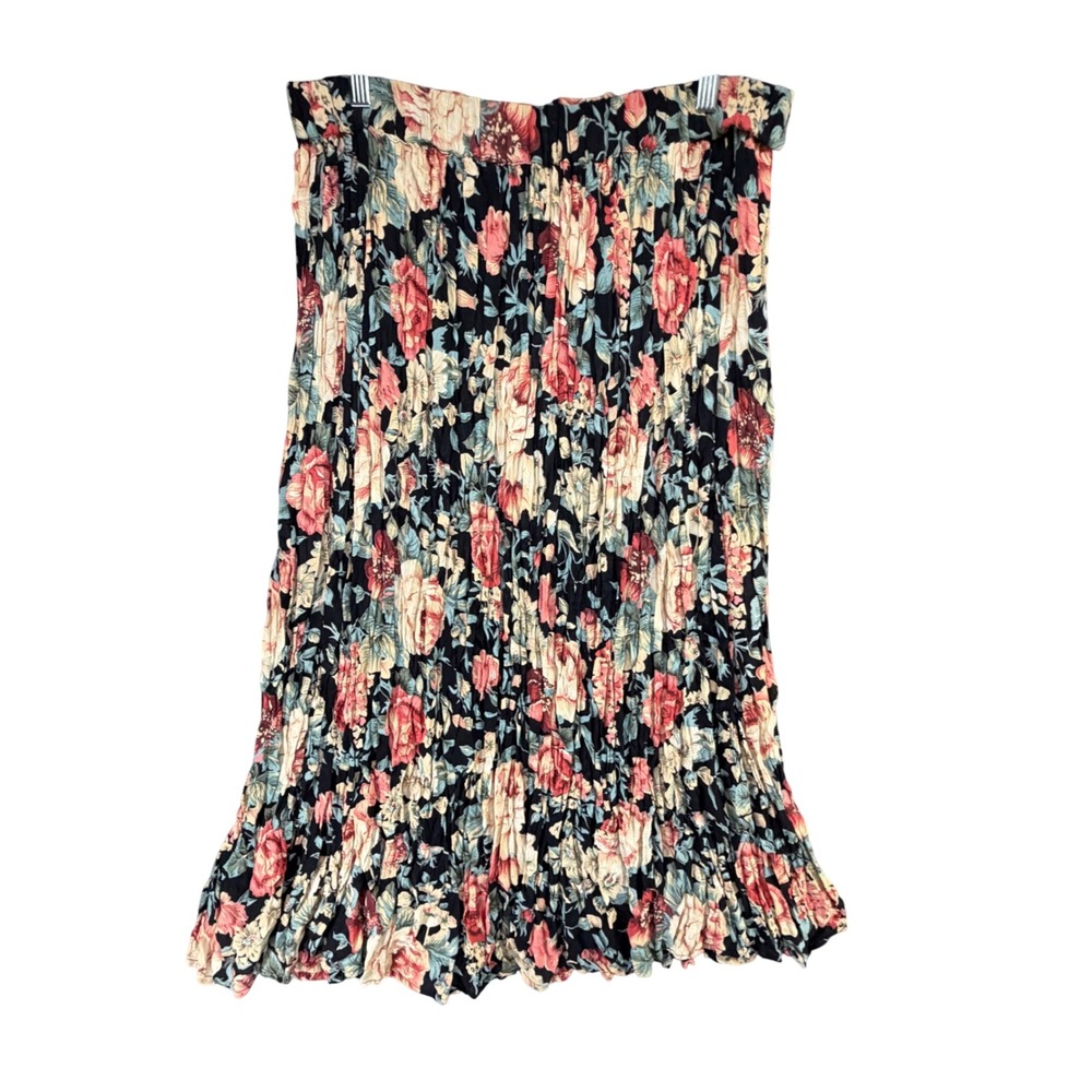Vintage Adrian Jordan Rayon Crinkle Maxi Skirt 26-28 Floral Romantic Grunge Boho